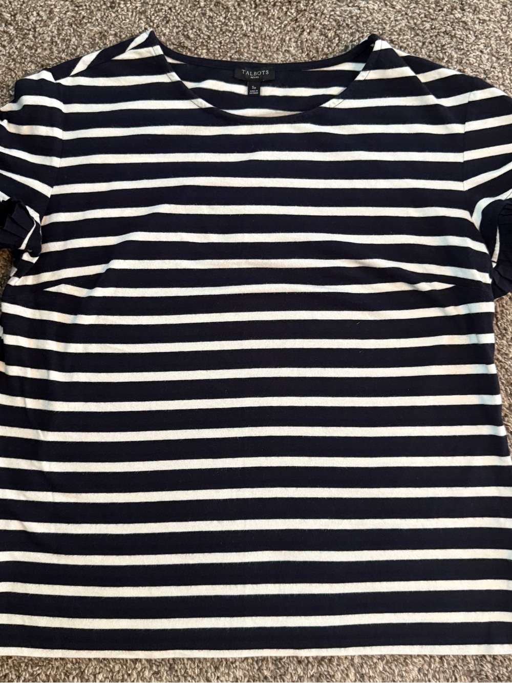 Talbots Black & White Striped Ruffle Sleeve Tee - Picture 2 of 4